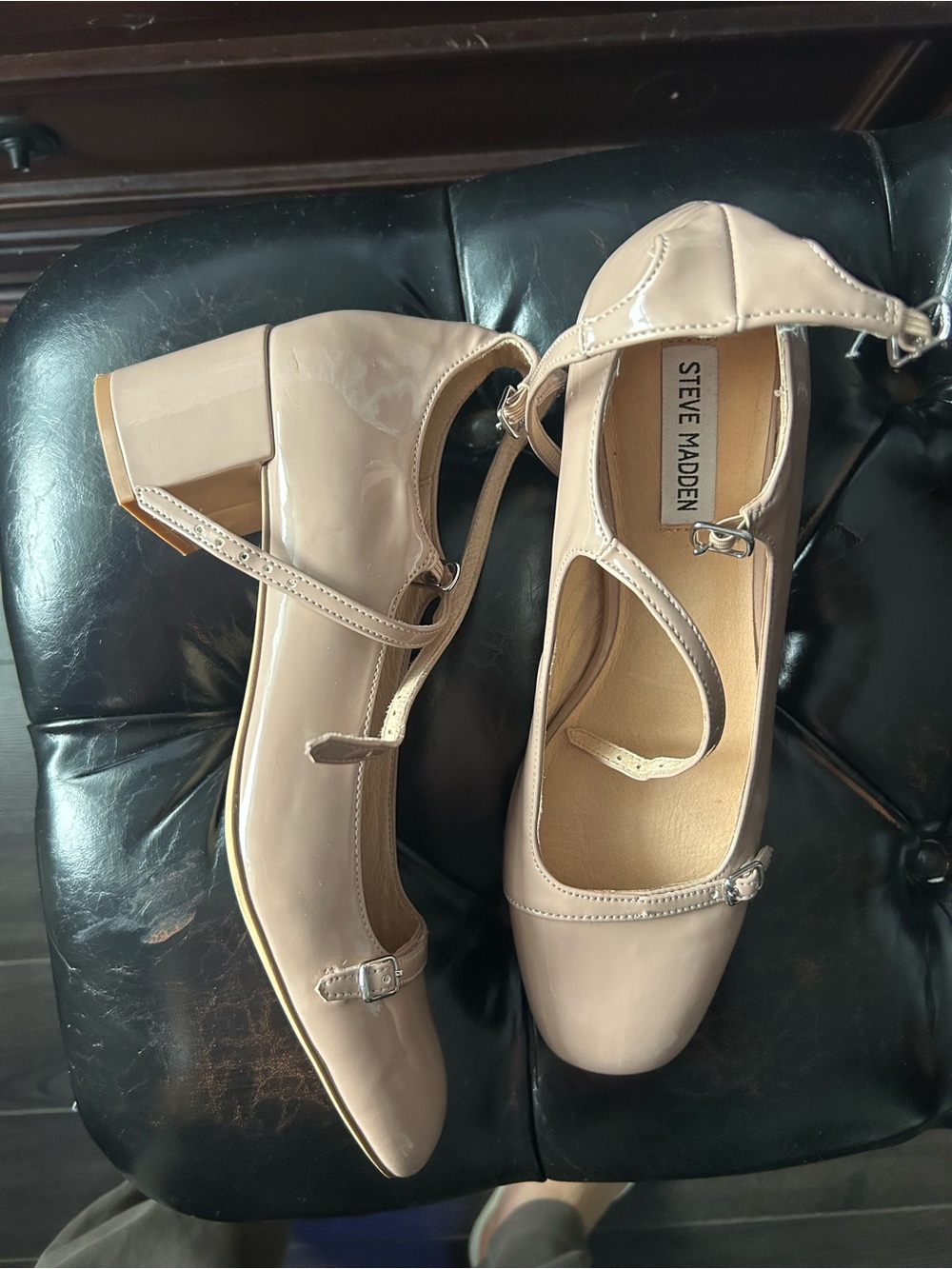 Steve Madden Sabrina Nude Patent Double-Strap Block Heel Mary Jane 10M